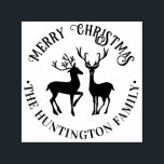 Rustic 2 Deer Merry Christmas Greeting Family Name Self-inking Stamp<br><div class="desc">Rustic 2 Deer Merry Christmas Greeting Family Name Round ========</div>