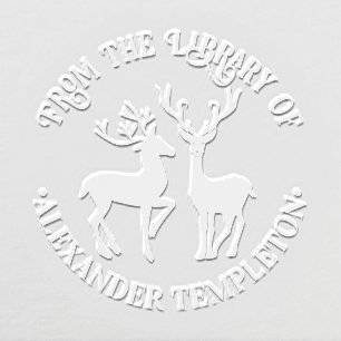 Rustic 2 Deer Round “From the Library” Book Name Embosser