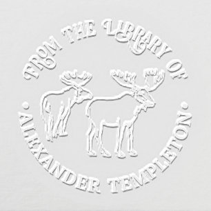 Rustic 2 Moose with Antlers Library Book Name Embosser