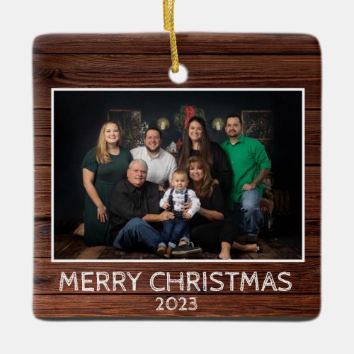 Rustic 2_Photo 2_sided Family Photo Wood Back Ceramic Ornament