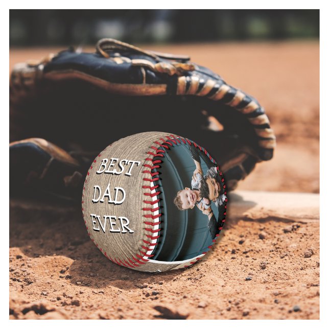Rustic 2 Photo Best Dad Ever Baseball (Creator Uploaded)