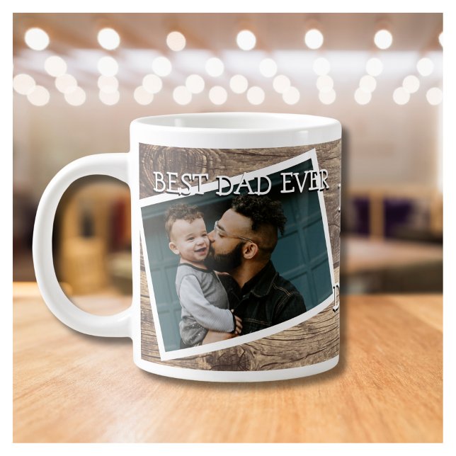 Rustic 2 Photo Best Dad Ever Giant Coffee Mug (Creator Uploaded)