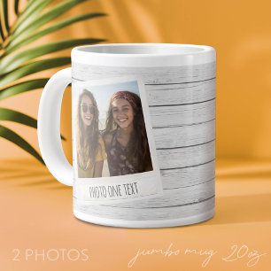 Rustic 2 Photo Frames - White Shiplap Wood Print Giant Coffee Mug