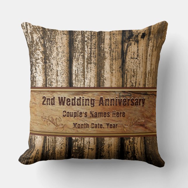 Rustic 2nd Wedding Anniversary Gift for Husband Throw Pillow (Front)