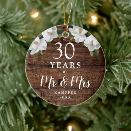 Rustic 30 Years Married Personalized Anniversary Ceramic Ornament