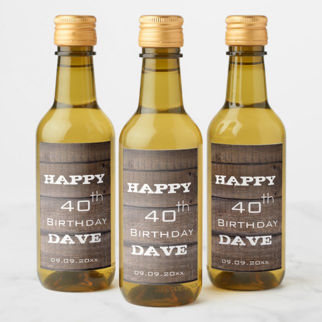 Rustic 30th 40th 50th Happy Birthday Party Mini Wine Label (Bottles)