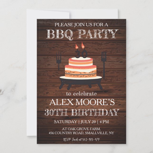 Rustic 30th birthday bbq invitations (Front)