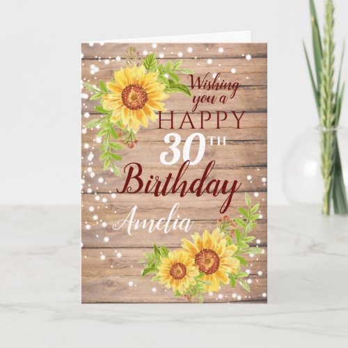 Rustic 30th Birthday Floral Sunflower Card