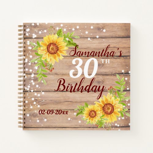Rustic 30th Birthday Floral Sunflower Guest Book