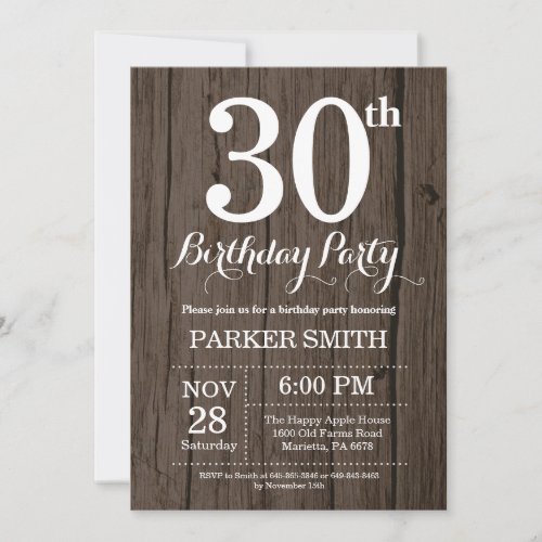 Rustic 30th Birthday Invitation
