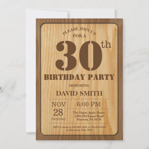 Rustic 30th Birthday Invitation Vintage Wood