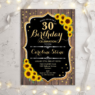 Rustic 30th Birthday - Sunflowers Wood Invitation