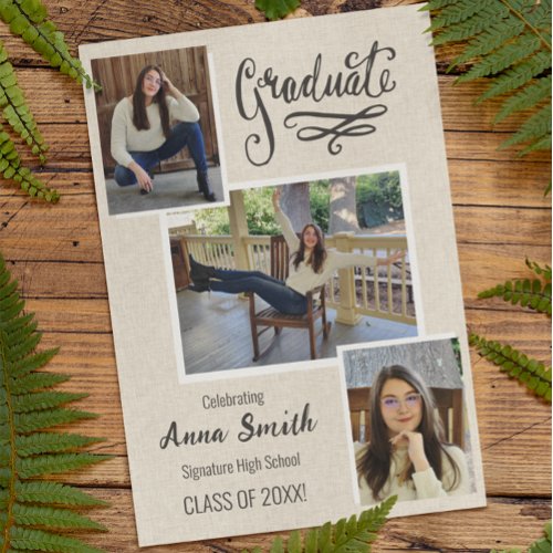 Rustic 3 Collage Graduation Party Invitation