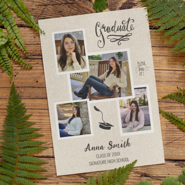 Rustic 3 Photo Collage Graduation Announcement (Creator Uploaded)