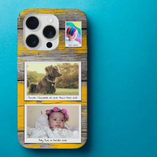 Rustic 3 Photo Collage Yellow Planks iPhone 15 Pro Case
