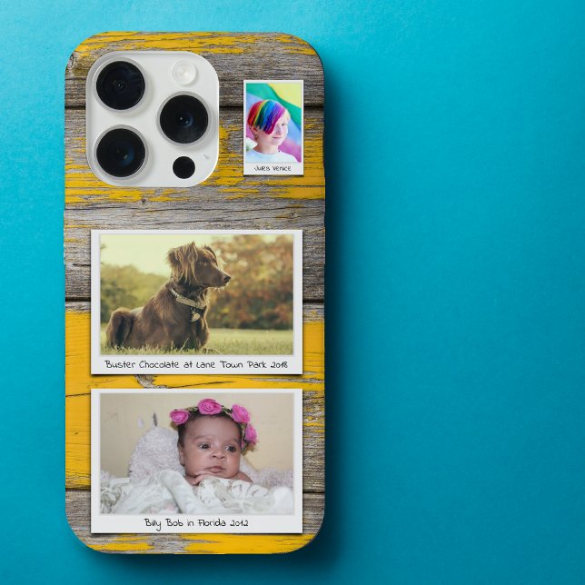 Rustic 3 Photo Collage Yellow Planks iPhone Case (Creator Uploaded)