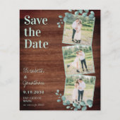 Rustic 3 Photo Eucalyptus QR Code Save The Date (Front)