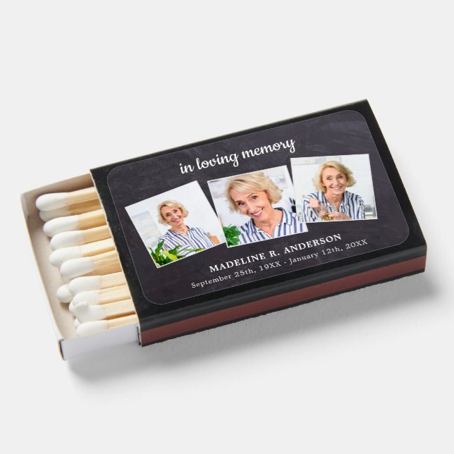 Rustic 3 Photo Remembrance Memorial Funeral Matchboxes (Front Open)