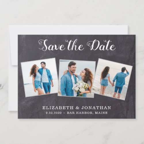 Rustic 3 Photo Simple QR Code All In One Wedding  Save The Date