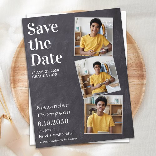 Rustic 3 Photo Slate Graduation Save The Date Announcement