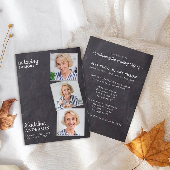 Rustic 3 Photos Memorial Celebration Of Life Invitation (Creator Uploaded)