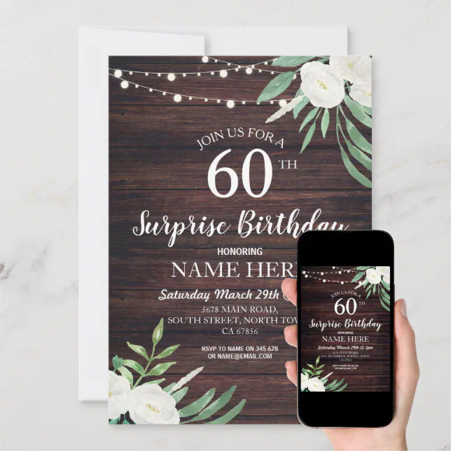 Rustic 40th 60th Birthday Party Wood Floral Invite | Zazzle
