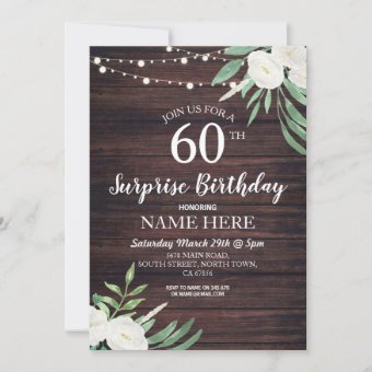 Rustic 40th 60th Birthday Party Wood Floral Invite | Zazzle