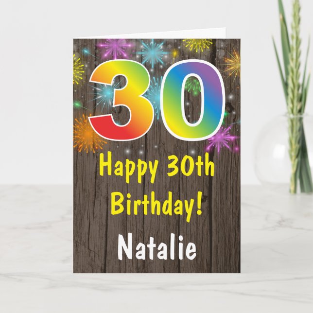 Rustic 40th Birthday Colorful Rainbow Fireworks Card (Front)