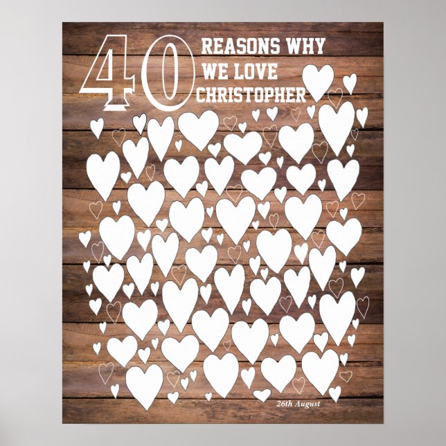 Rustic 40th Birthday Guest Book Poster (Front)