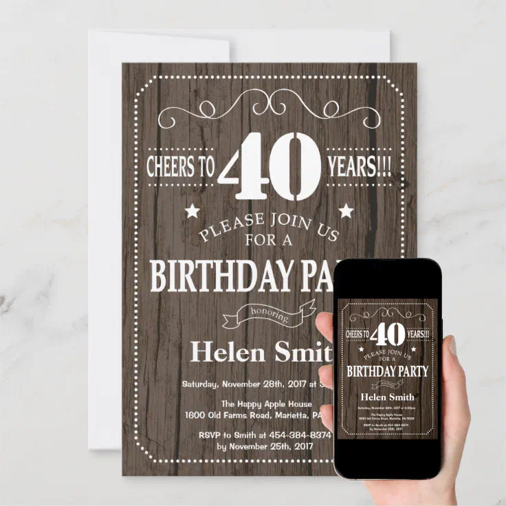 Rustic 40th Birthday Invitation | Zazzle