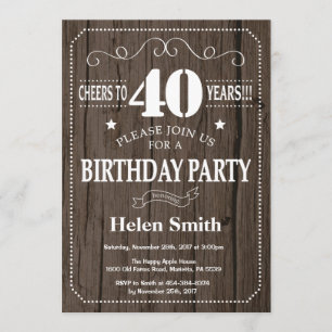 Rustic 40th Birthday Invitation