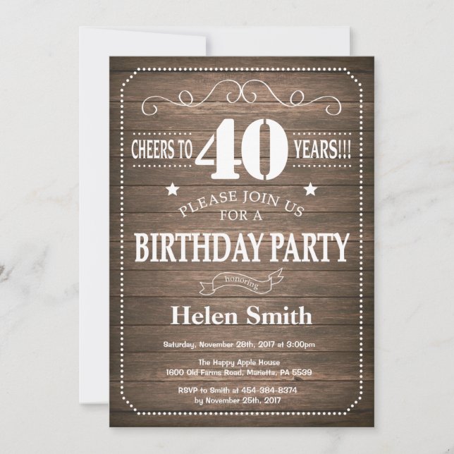 Rustic 40th Birthday Invitation (Front)