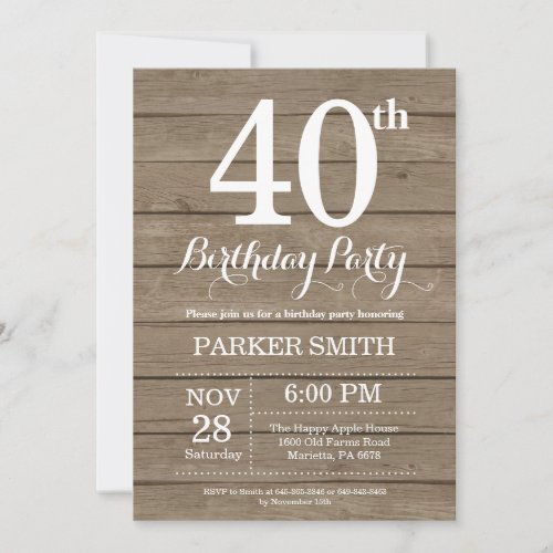 Rustic 40th Birthday Invitation