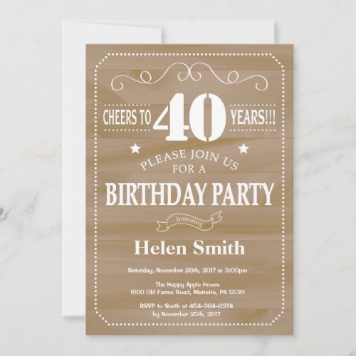 Rustic 40th Birthday Invitation