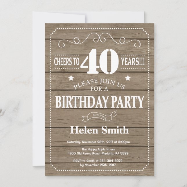 Rustic 40th Birthday Invitation (Front)