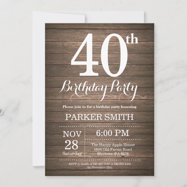 Rustic 40th Birthday Invitation (Front)