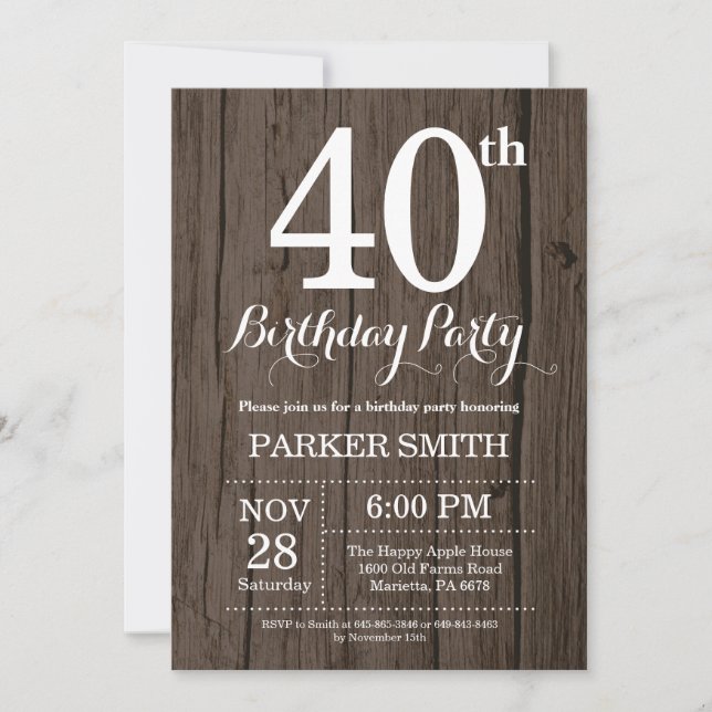 Rustic 40th Birthday Invitation (Front)