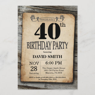 Rustic 40th Birthday Invitation Vintage Wood