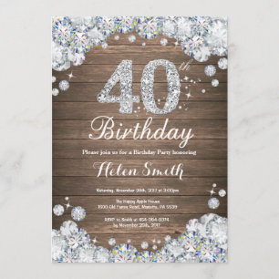 Rustic 40th Birthday Silver Diamond Invitation