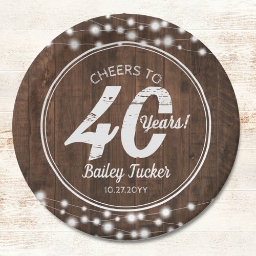 Rustic 40th Birthday String Lights Birthday Party Paper Plates