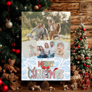 Rustic 4 Photo Merry Christmas Holiday Card