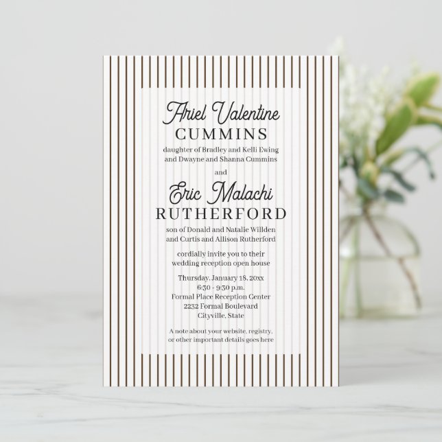 Rustic 4 Sets of Parents Brown Pinstripe Invitation (Standing Front)
