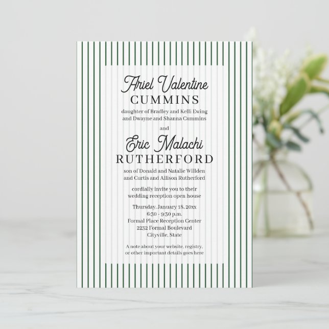 Rustic 4 Sets of Parents Green Pinstripe Invitation (Standing Front)