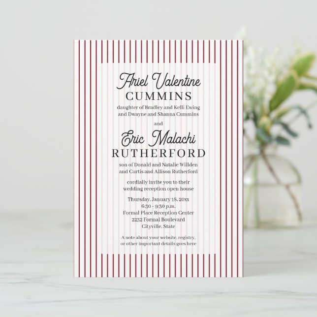 Rustic 4 Sets of Parents Red Pinstripe Invitation (Standing Front)