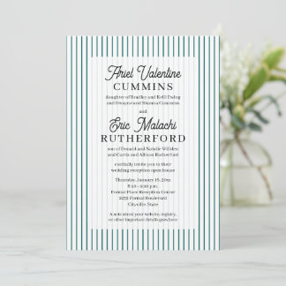 Rustic 4 Sets of Parents Teal Pinstripe Invitation