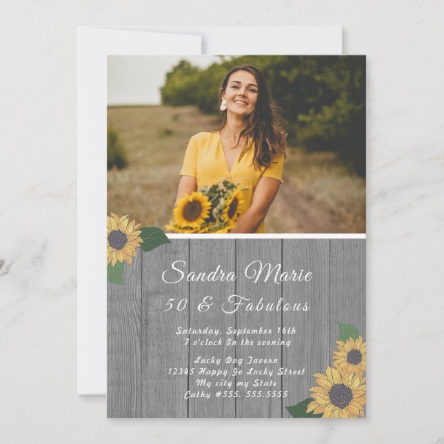 Rustic 50 and Fabulous | Sunflower Gray Birthday I Invitation (Front)
