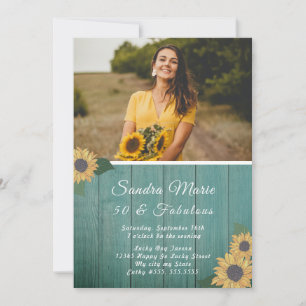 Rustic 50 and Fabulous Sunflower Green Birthday Invitation