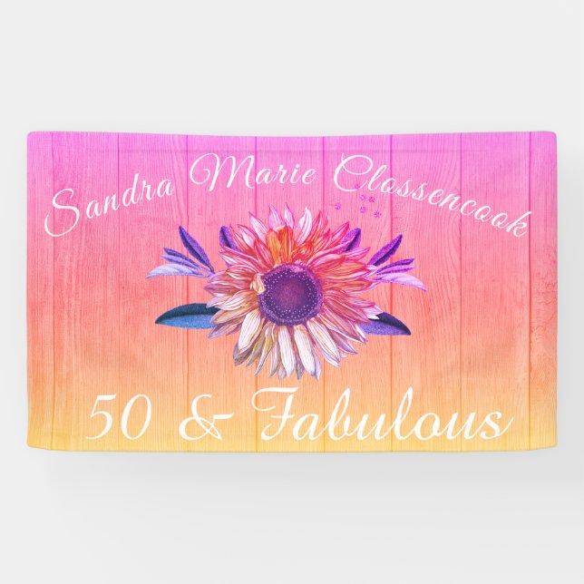 Rustic 50 and Fabulous | Sunflower Rainbow  Banner (Horizontal)