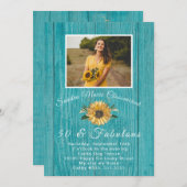 Rustic 50 and Fabulous | Sunflower Teal Birthday I Invitation (Front/Back)