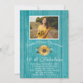 Rustic 50 and Fabulous | Sunflower Teal Birthday I Invitation (Front)